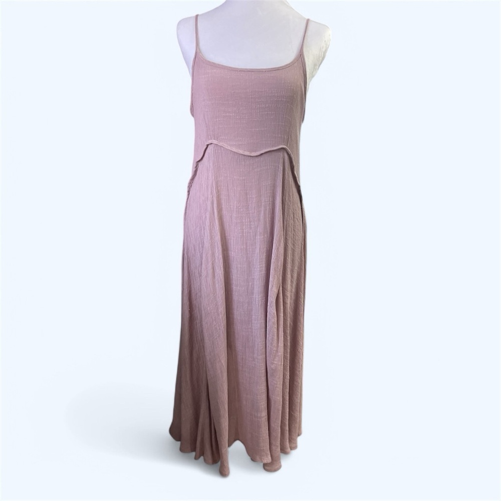 Wishlist Mauve Crinkle Fabric Adjustable Spaghetti Strap Midi Bohemian Med Dress - Picture 2 of 12